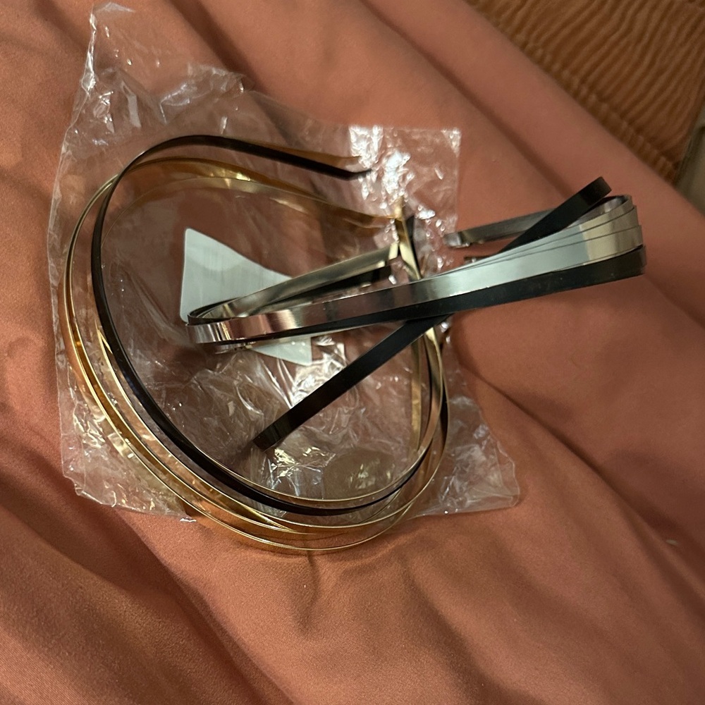 Elegant Gold, Black and Silver Women's Metal Headbands -12 count-